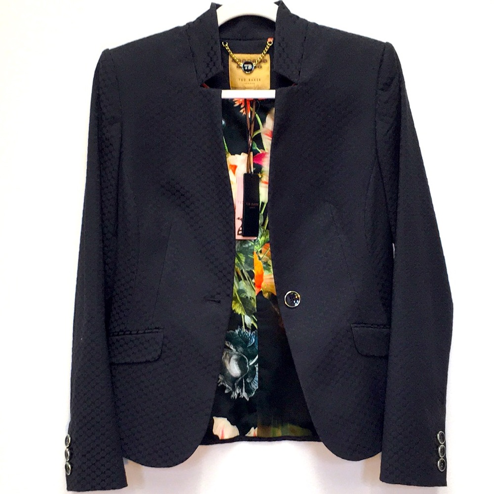 Ted Baker Textured Single Button Blazer 4 Black Professional Office Classic